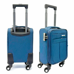 Текстилен авио куфар - спинър за ръчен багаж BLUE S TRANSIT  с разширение, три дълбоки външни джоба и голямо вътрешно отделение